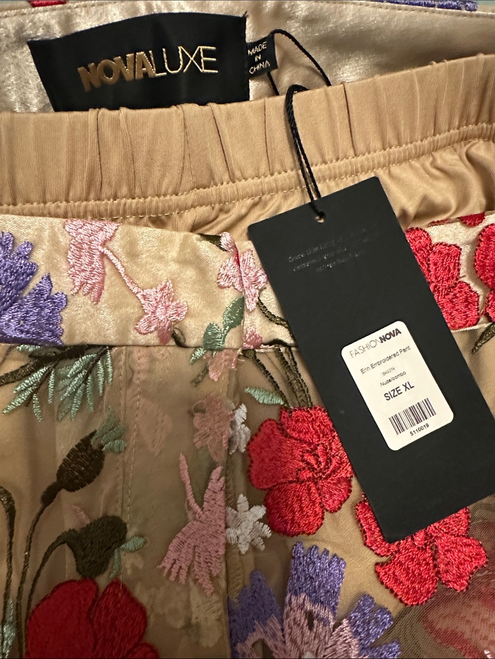Fashion Nova Nude Sheer Embroidered Floral Suit Pants - Picture 9 of 9